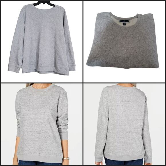 Karen Scott Sport Grey Black Cozy Fleece Crewneck Sweatshirt 0X - Picture 3 of 9